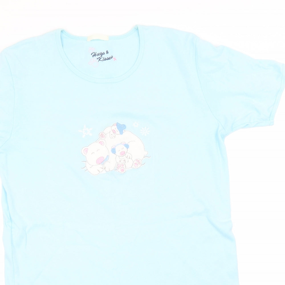 Close-up detail of Preworn women’s blue solid cotton top pyjama top, size UK 8