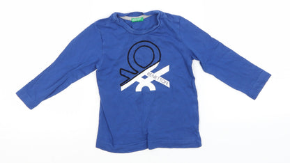 United Colors of Benetton Boys Blue  Cotton Basic T-Shirt Size 2 Years Round Neck