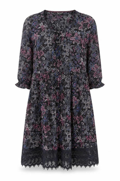 Indigo Womens Grey Geometric Modal A-Line  Size 14  Round Neck