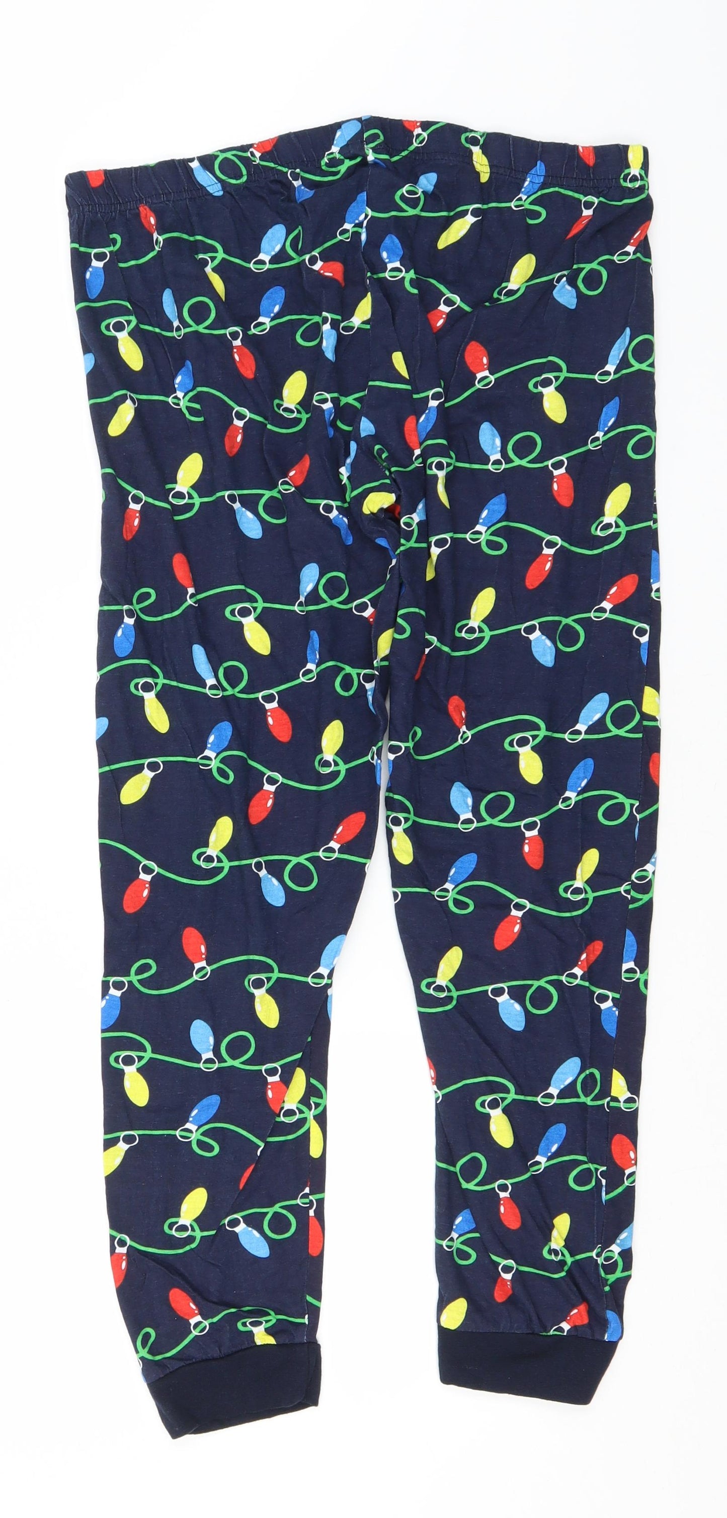 Ladies Womens Blue Geometric Cotton Trousers  Size 16 L25 in Regular  - Christmas
