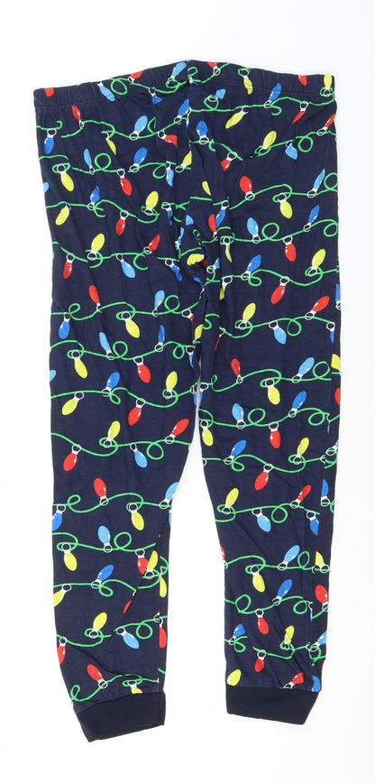 Ladies Womens Blue Geometric Cotton Trousers  Size 16 L25 in Regular  - Christmas