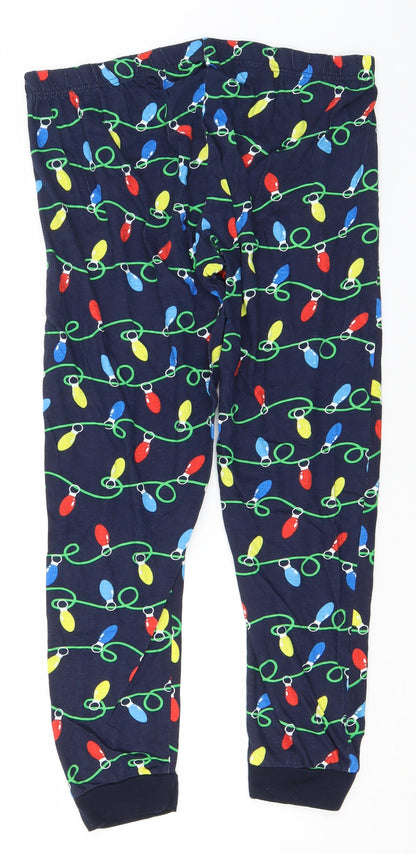 Ladies Womens Blue Geometric Cotton Trousers  Size 16 L25 in Regular  - Christmas