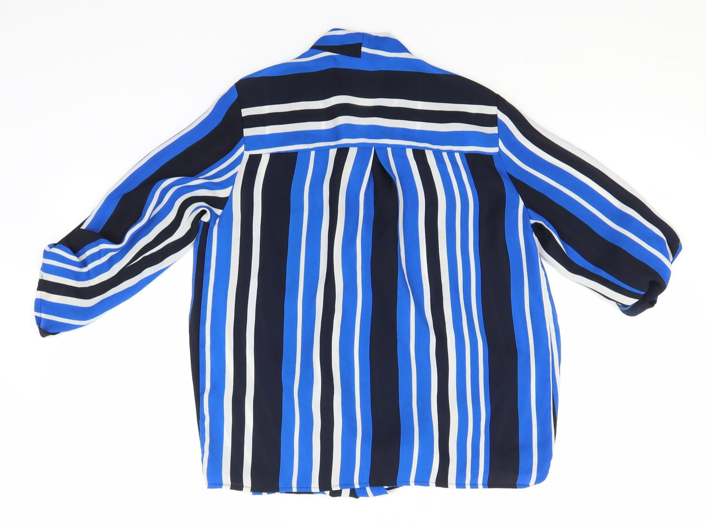 Papaya Womens Blue Striped Polyester Basic Blouse Size 8 Round Neck