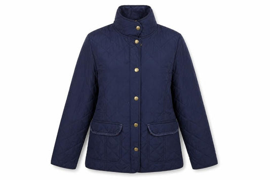 Front view of Betty Kay women’s blue argyle/diamond overcoat coat, size UK 12