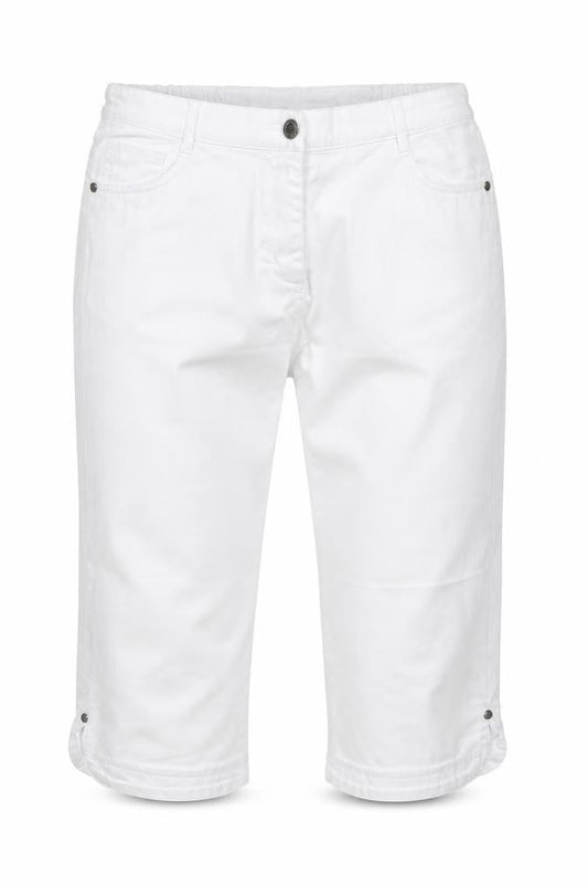 Front view of BM women’s white cotton cropped jeans, size UK 12, 20-inch leg regular