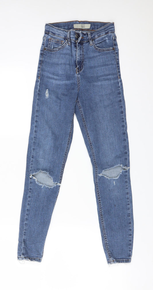 Topshop Womens Blue  Cotton Skinny Jeans Size 25 L30 in Regular