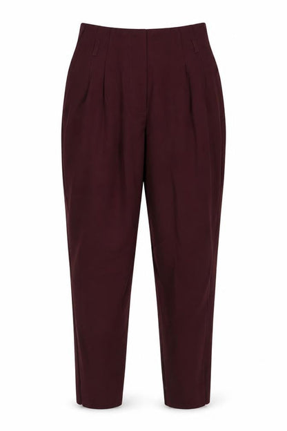Front view of Miss Selfridge women’s red polyester carrot trousers, size UK 8, 23-inch leg regular