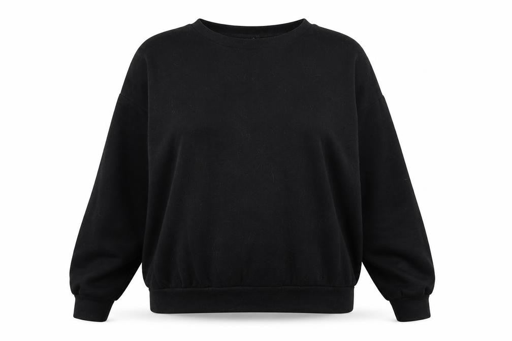 Front view of Nasty Gal women’s black round neck cotton jumper, size UK 18