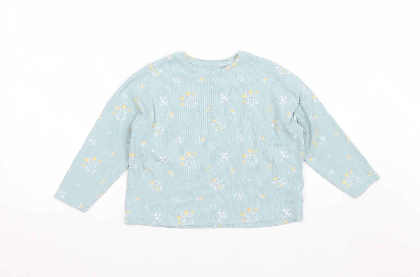 NEXT Girls Blue Round Neck Floral Cotton Pullover Jumper Size 5 Years
