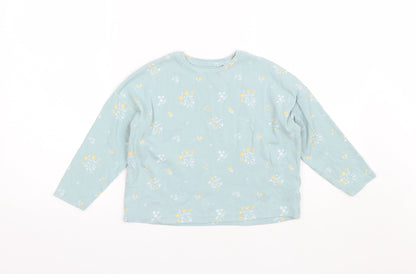 NEXT Girls Blue Round Neck Floral Cotton Pullover Jumper Size 5 Years