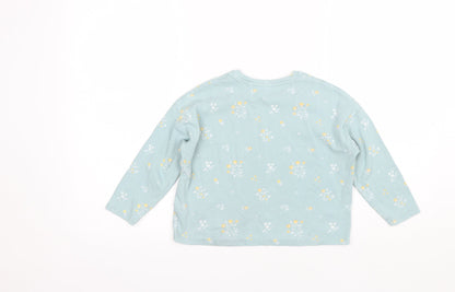 NEXT Girls Blue Round Neck Floral Cotton Pullover Jumper Size 5 Years