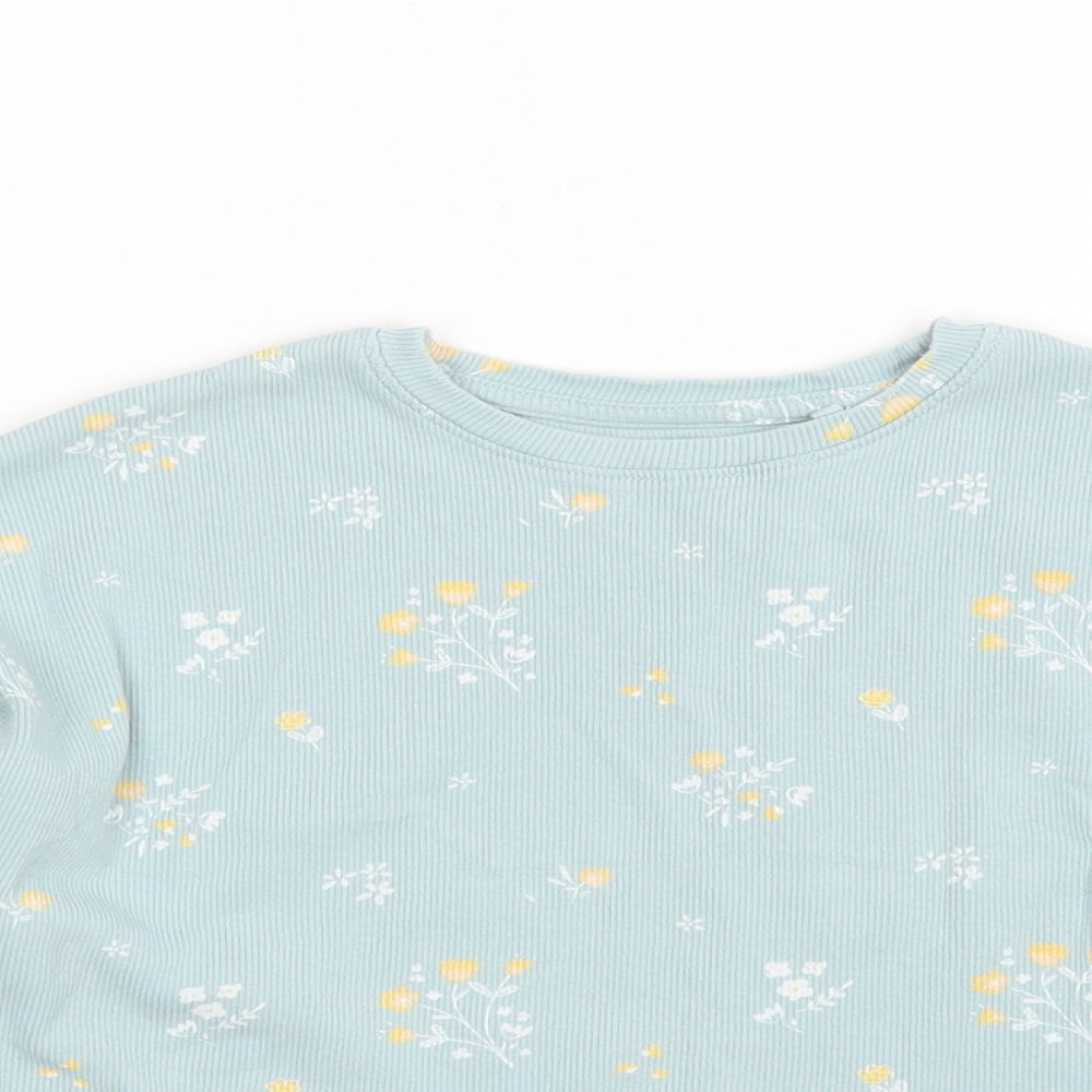 NEXT Girls Blue Round Neck Floral Cotton Pullover Jumper Size 5 Years