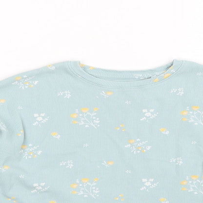 NEXT Girls Blue Round Neck Floral Cotton Pullover Jumper Size 5 Years
