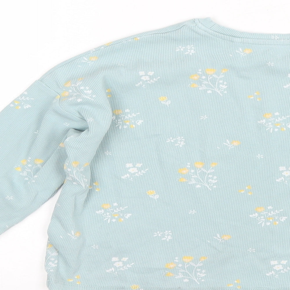 NEXT Girls Blue Round Neck Floral Cotton Pullover Jumper Size 5 Years