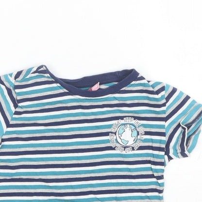Lily&Dan  Boys Blue Striped Cotton Basic T-Shirt Size 5-6 Years Round Neck