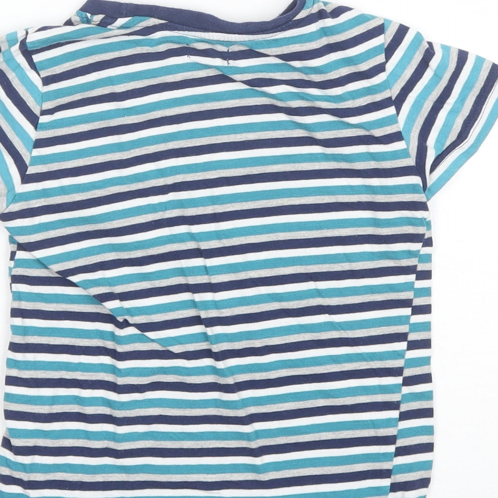Lily&Dan  Boys Blue Striped Cotton Basic T-Shirt Size 5-6 Years Round Neck