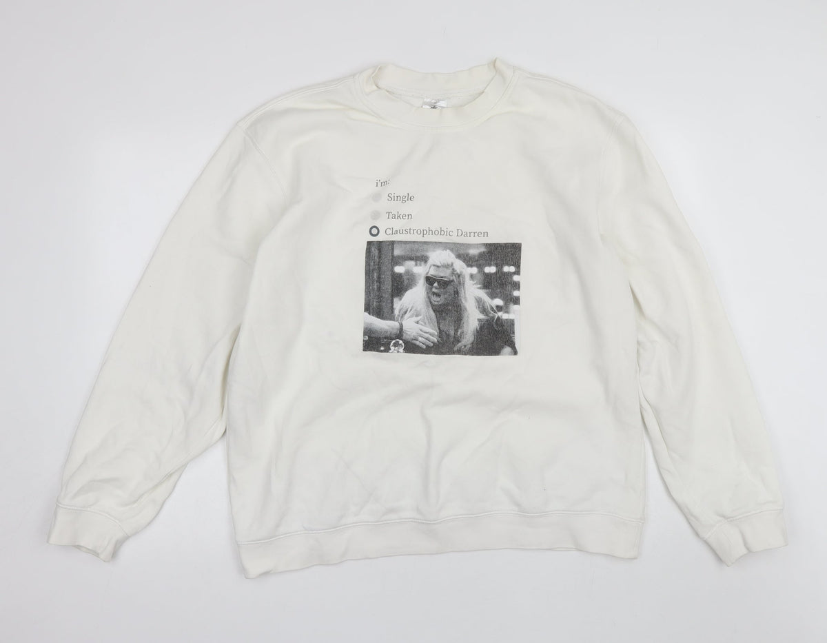 Additional front view of B&C women’s white round neck cotton jumper, size XL