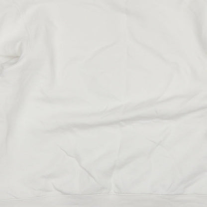 Brand and care label for B&C women’s white round neck cotton jumper, size XL