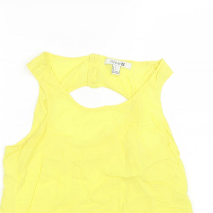 FOREVER 21 Womens Yellow  Polyester Basic Tank Size S Round Neck