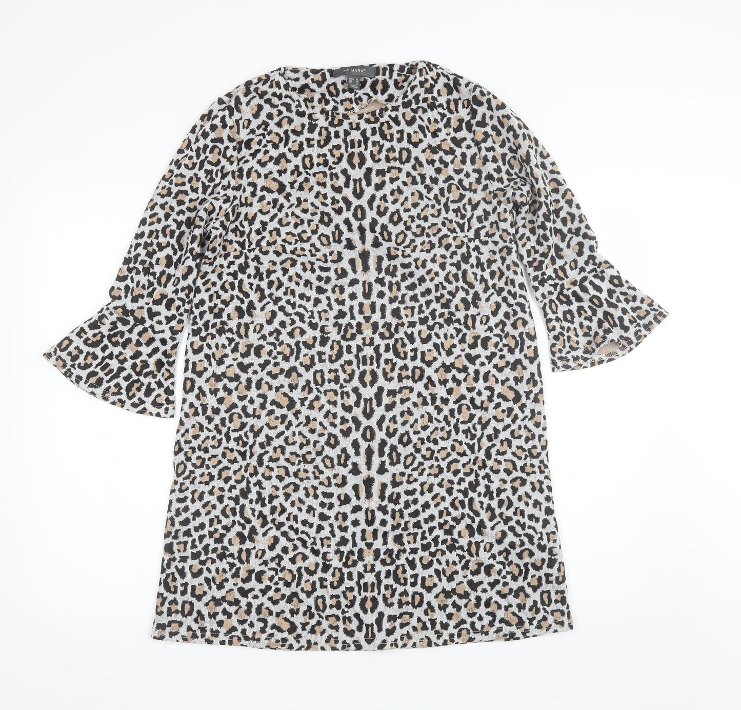 Primark Womens Grey Animal Print Polyester Shift  Size 10  Round Neck