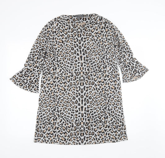 Primark Womens Grey Animal Print Polyester Shift  Size 10  Round Neck