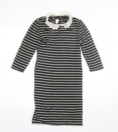 New Look Womens Black Striped Viscose Shift  Size 8  Collared