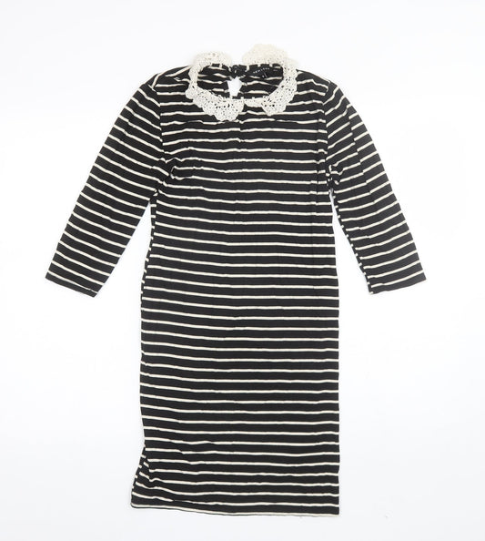 New Look Womens Black Striped Viscose Shift  Size 8  Collared