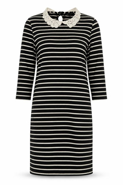New Look Womens Black Striped Viscose Shift  Size 8  Collared