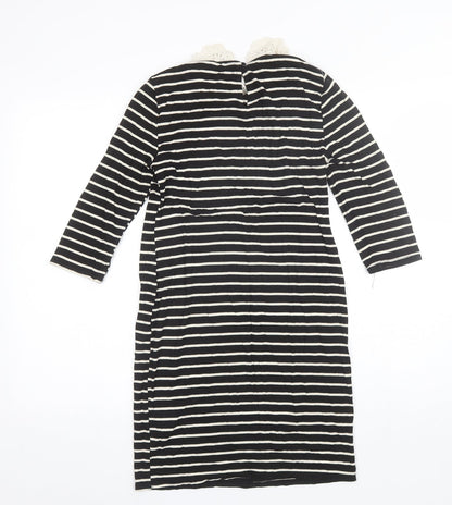 New Look Womens Black Striped Viscose Shift  Size 8  Collared