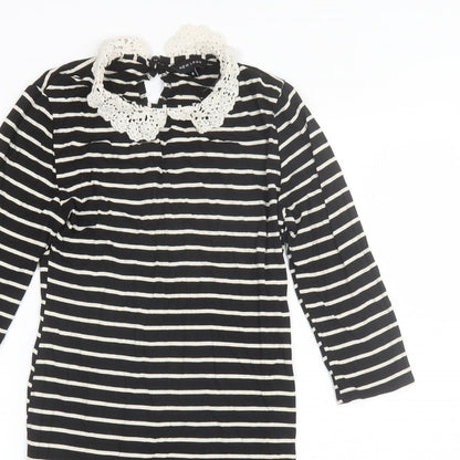 New Look Womens Black Striped Viscose Shift  Size 8  Collared