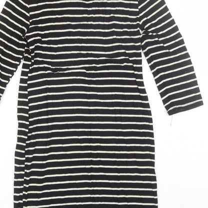 New Look Womens Black Striped Viscose Shift  Size 8  Collared