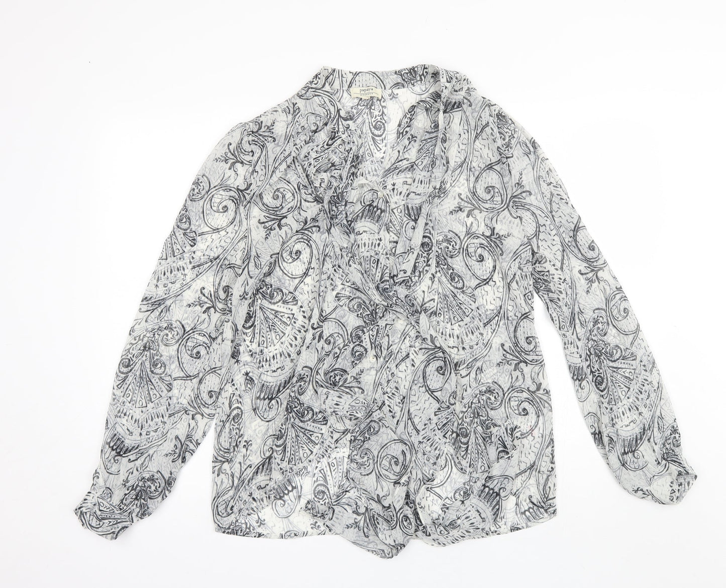 Papaya Womens Grey Paisley Polyester Basic Blouse Size 12 V-Neck