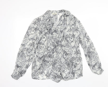Papaya Womens Grey Paisley Polyester Basic Blouse Size 12 V-Neck