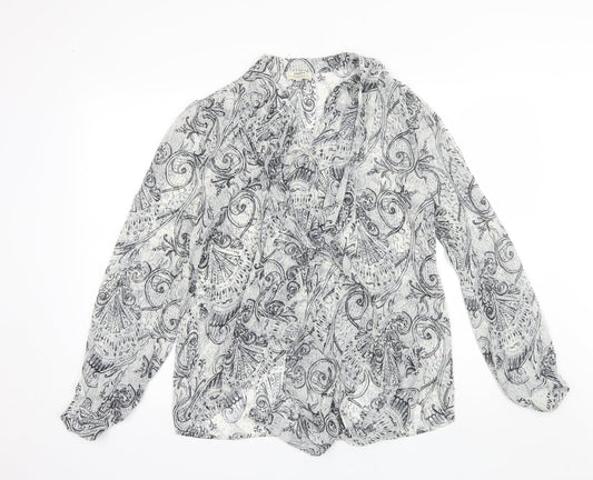 Papaya Womens Grey Paisley Polyester Basic Blouse Size 12 V-Neck