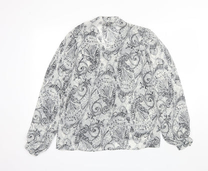 Papaya Womens Grey Paisley Polyester Basic Blouse Size 12 V-Neck