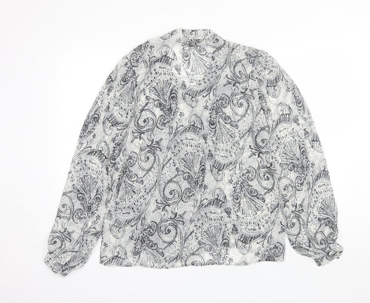 Papaya Womens Grey Paisley Polyester Basic Blouse Size 12 V-Neck