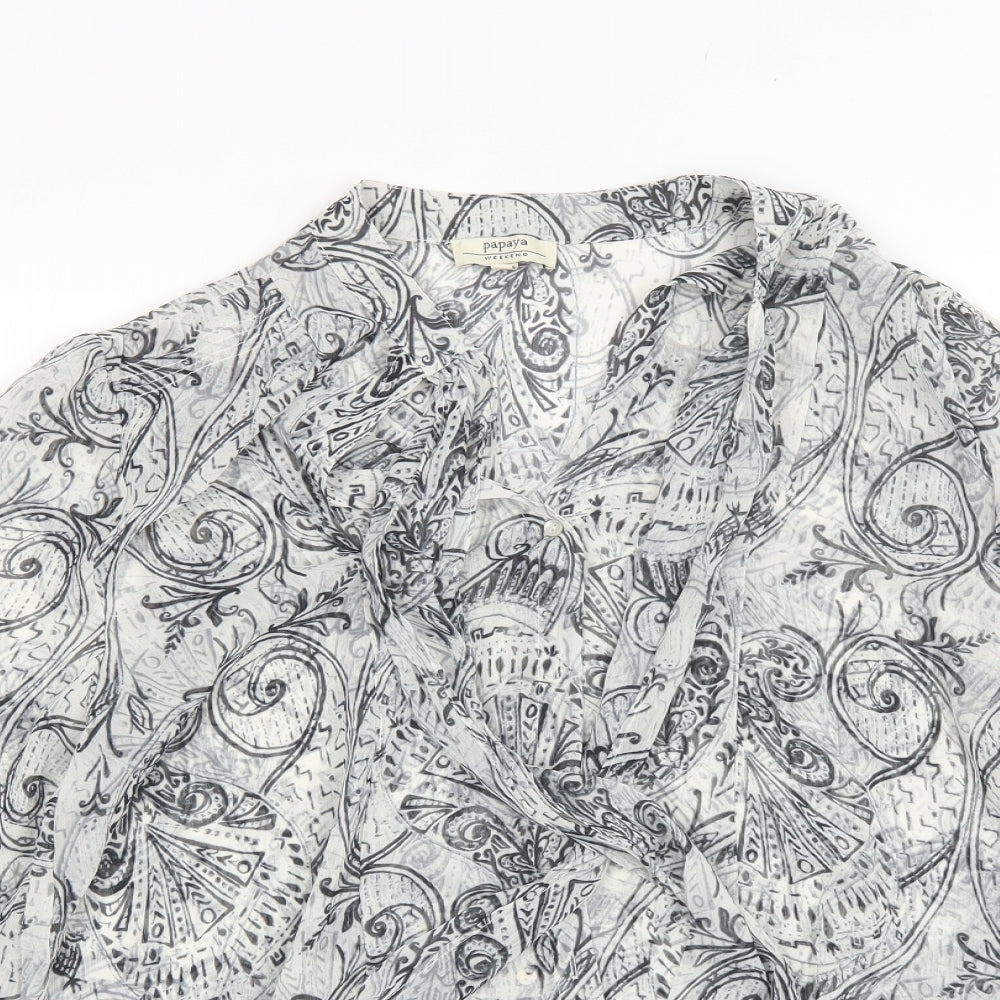 Papaya Womens Grey Paisley Polyester Basic Blouse Size 12 V-Neck