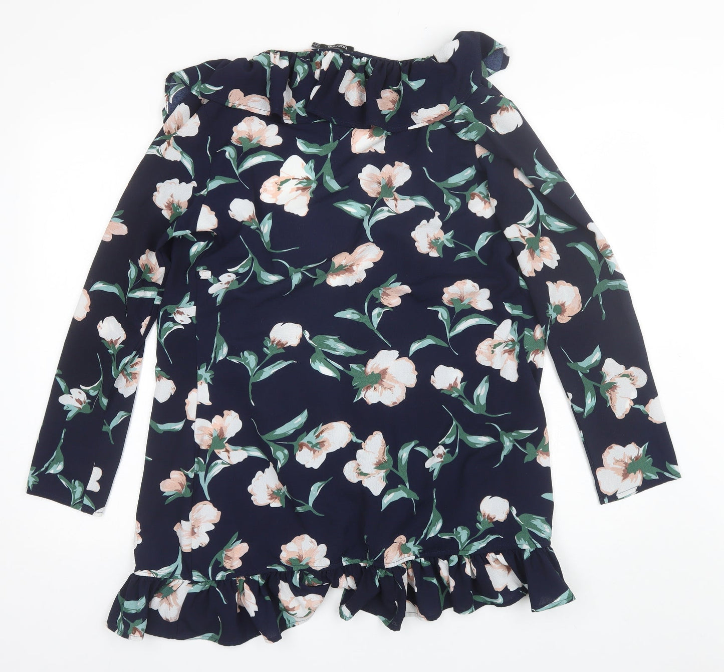 Boohoo Womens Blue Collared Floral Polyester Shrug Jumper Size 10