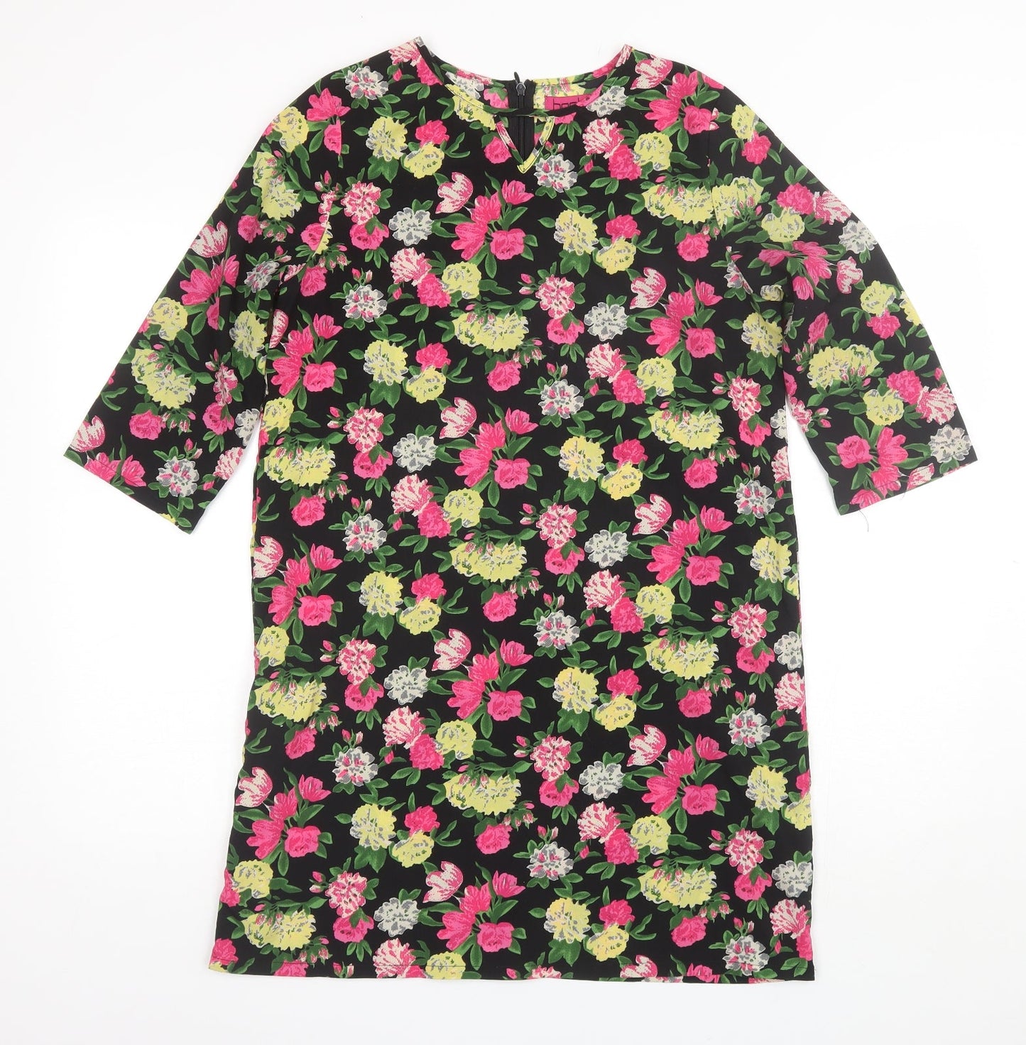 Boohoo Womens Black Floral Polyester Shift  Size 10  Round Neck