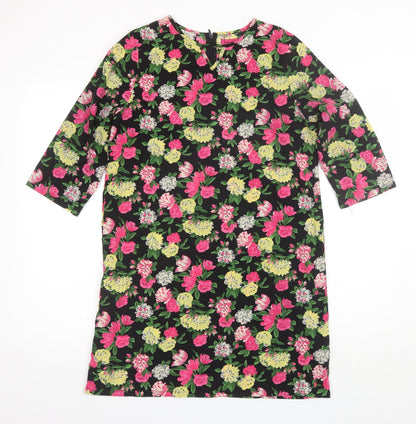 Boohoo Womens Black Floral Polyester Shift  Size 10  Round Neck