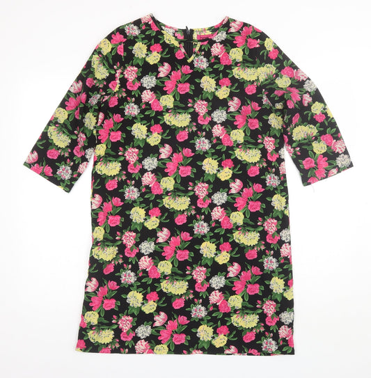 Boohoo Womens Black Floral Polyester Shift  Size 10  Round Neck