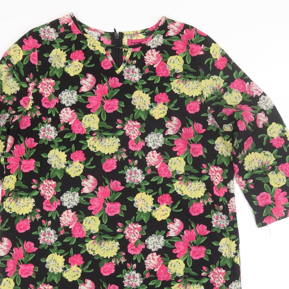 Boohoo Womens Black Floral Polyester Shift  Size 10  Round Neck