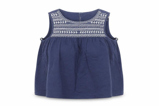 Front view of Clockhouse women’s blue cotton basic blouse, size L, round neck