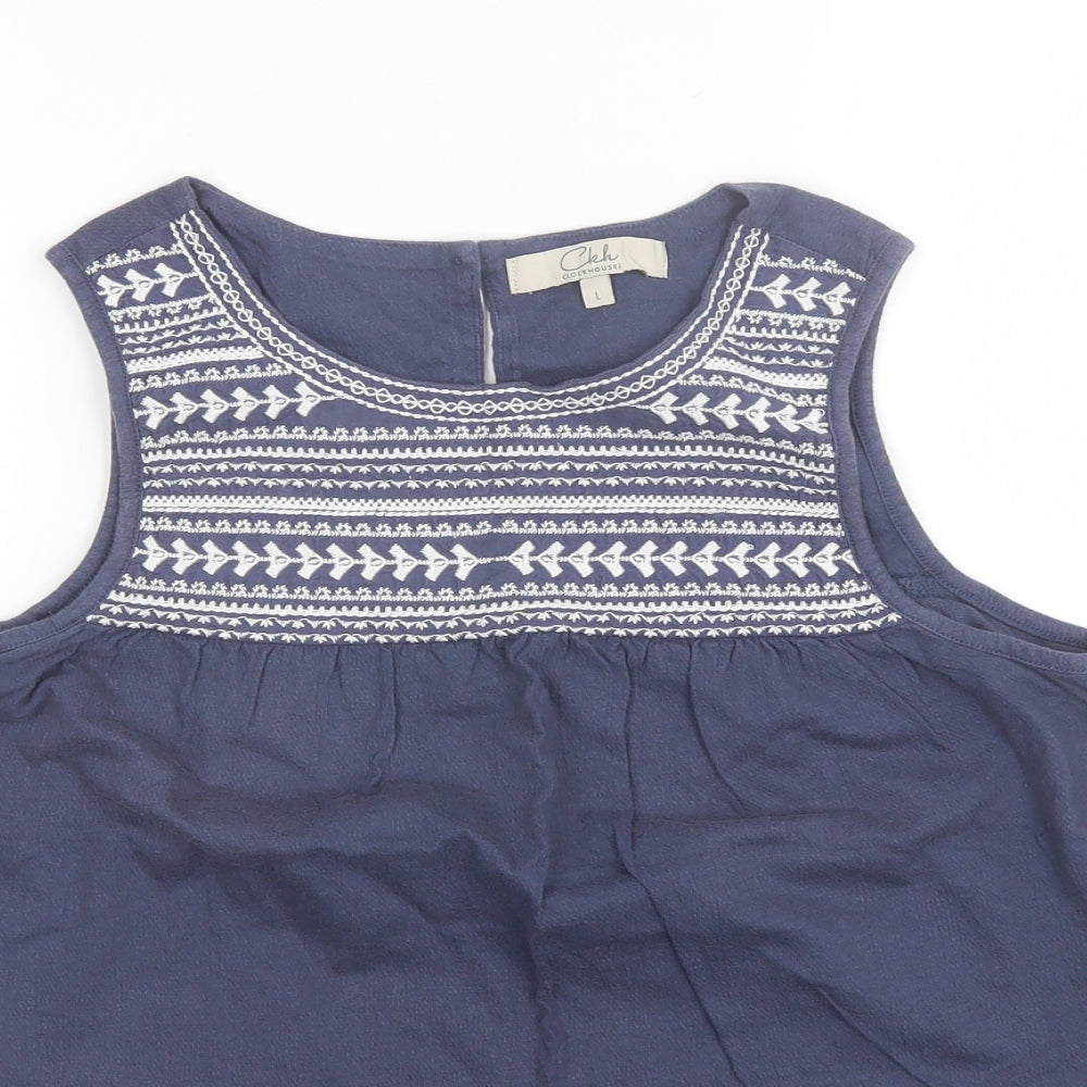 Clockhouse Womens Blue  Cotton Basic Blouse Size L Round Neck