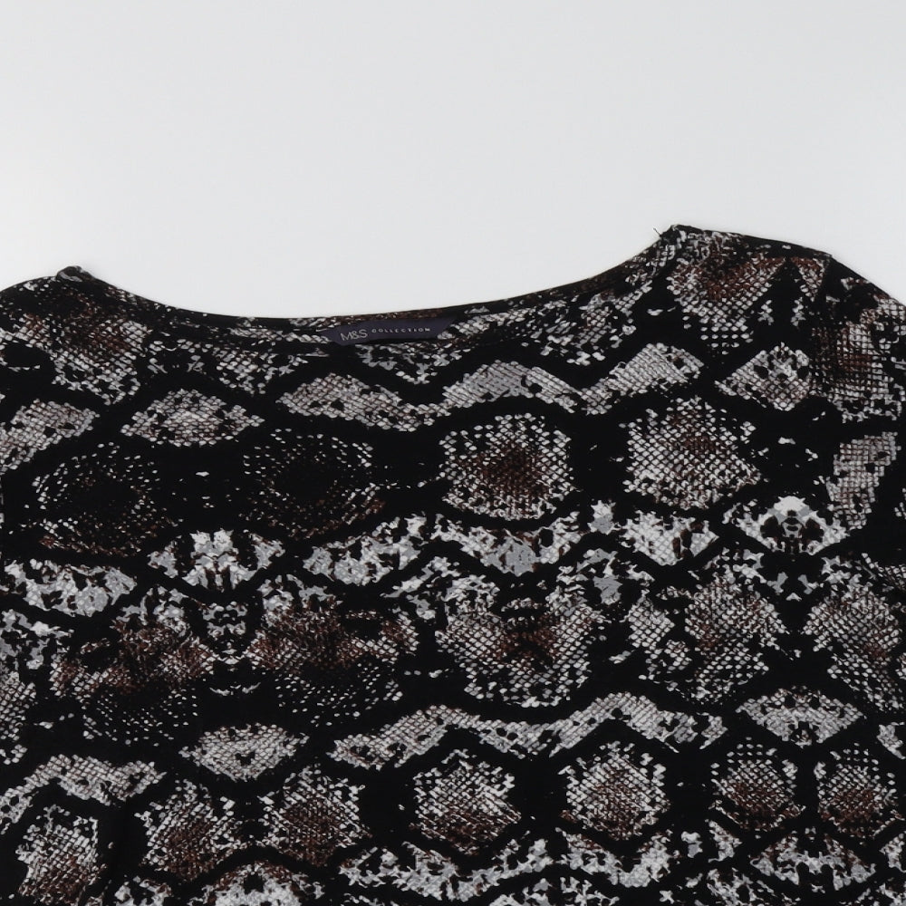 M&S Womens Black Animal Print Viscose Basic Blouse Size 12 Boat Neck
