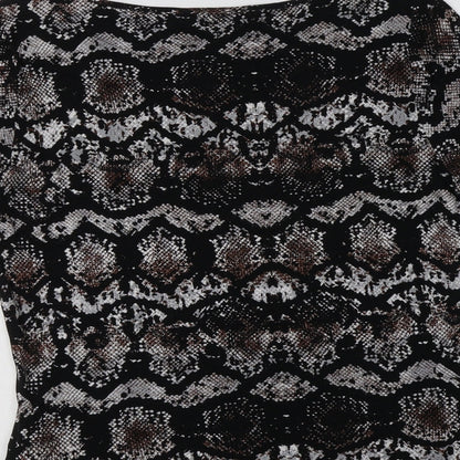M&S Womens Black Animal Print Viscose Basic Blouse Size 12 Boat Neck