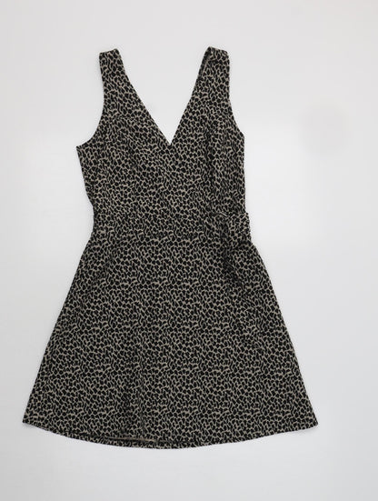 Miss Selfridge Womens Beige Animal Print Polyester Fit & Flare  Size 8  V-Neck