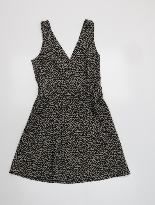 Miss Selfridge Womens Beige Animal Print Polyester Fit & Flare  Size 8  V-Neck