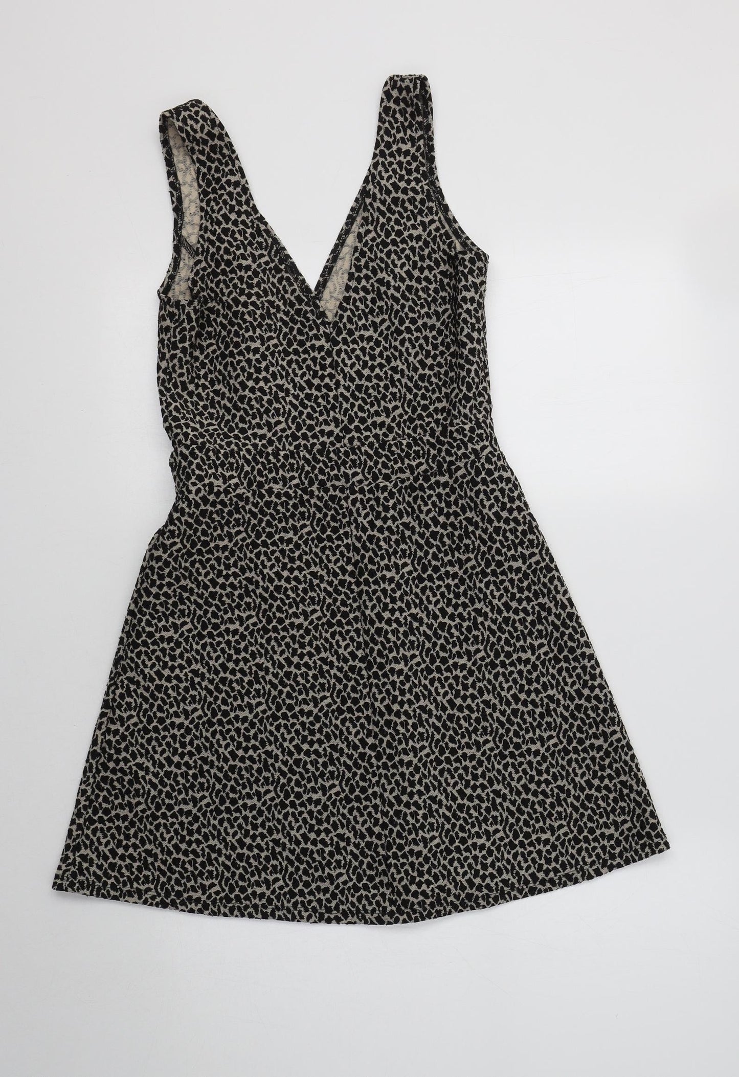 Miss Selfridge Womens Beige Animal Print Polyester Fit & Flare  Size 8  V-Neck