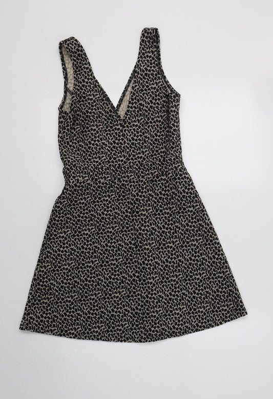 Miss Selfridge Womens Beige Animal Print Polyester Fit & Flare  Size 8  V-Neck